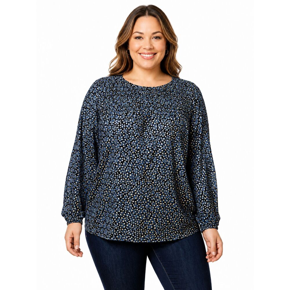 Michael Michael Kors Plus Size 2X Metallic Print Top Blue NWOT